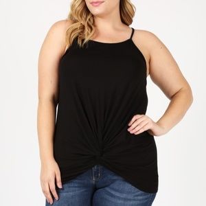 Sweet Lindsey Plus  Black Knit Gathered Bottom Tank Top - 1X